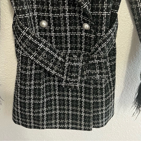 NWT BCBGMaxAzria Tweed Blazer Dress With Feather Sleeves - Picture 8 of 14